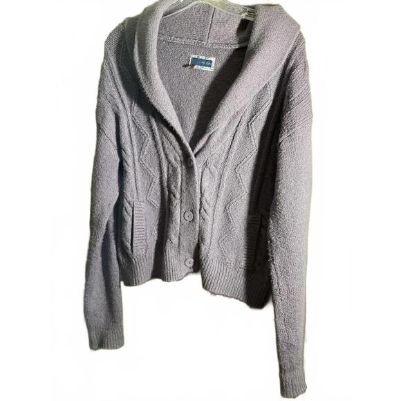 Pilcro Chunky Knit Cardigan Sweater - Soft Lavender/Cable Knit Design Medium - Picture 2 of 13
